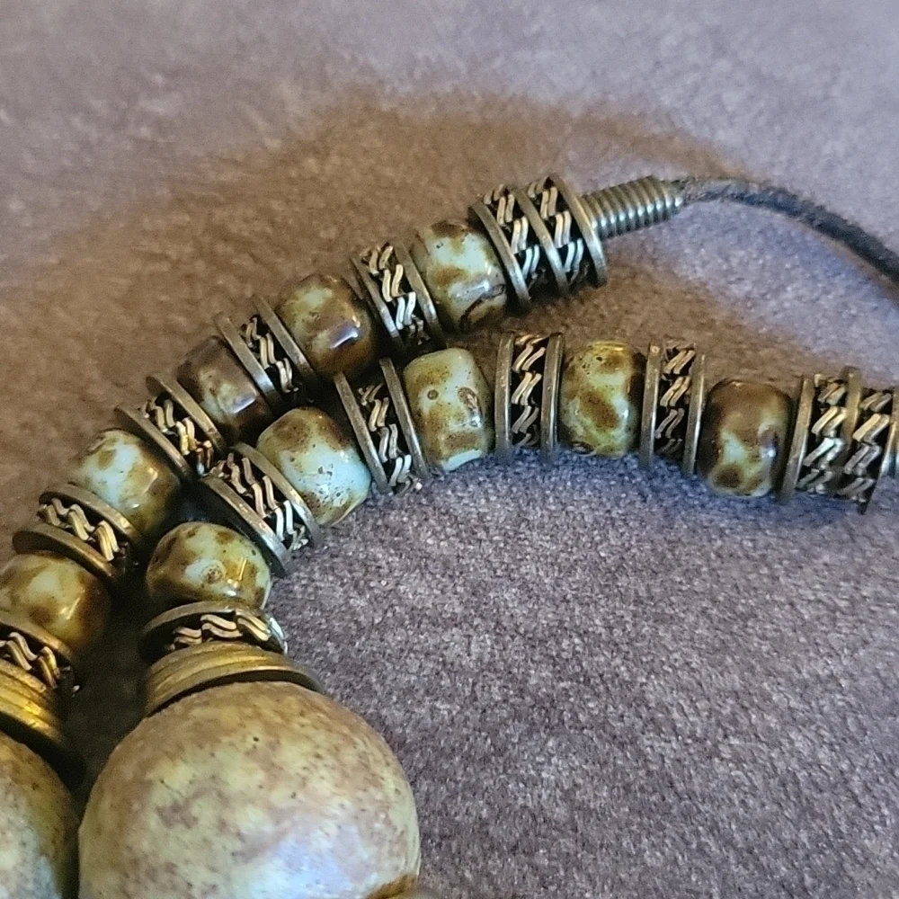 VTG Primitive Nomad Warrior Wasteland Stone Ceramic Beaded Grunge Necklace